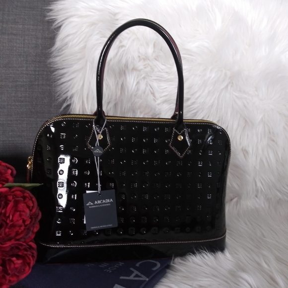 NWT ARCADIA PATENT LEATHER SATCHEL HANDBAG PURSE